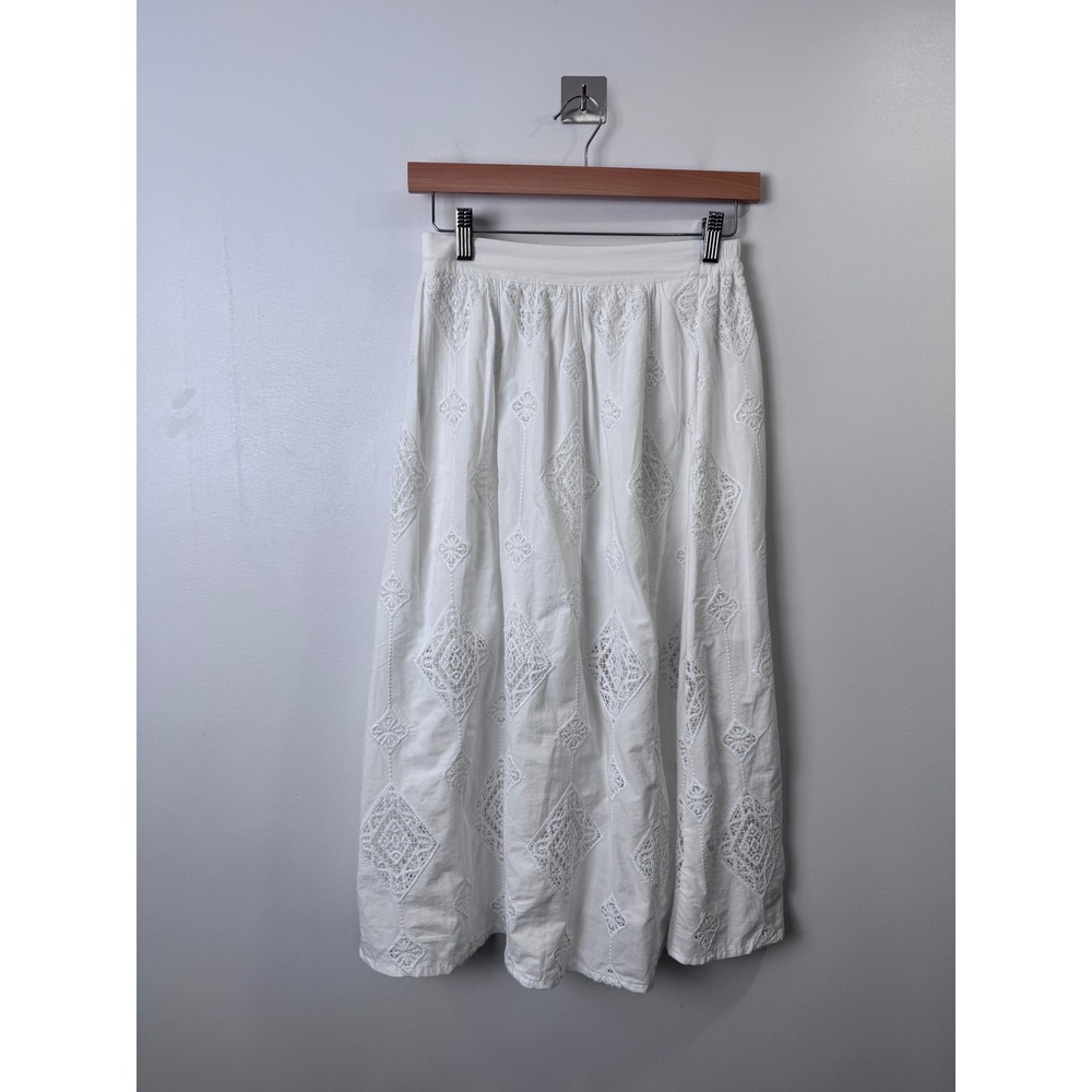 ba&sh Mona Embroidered Eyelet Midi Skirt Cottage Fairy Size 34 (US 2)